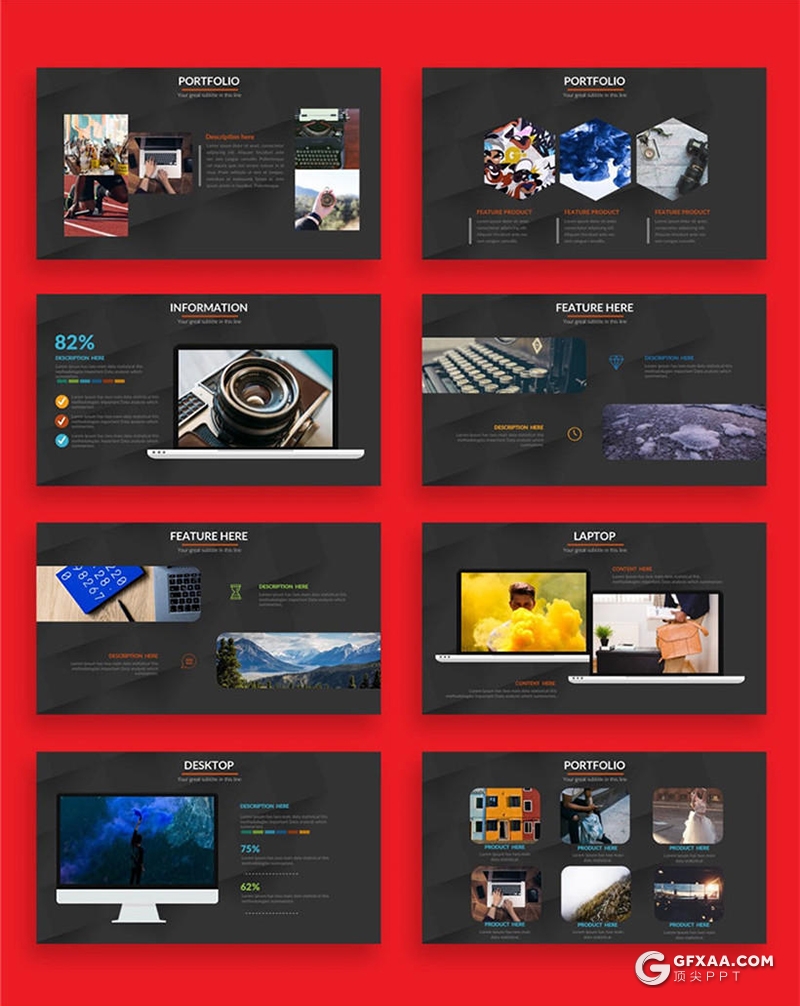 62页黑色底创意图形设计商务多用途ppt模板 - 顶尖PPT