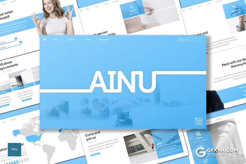 30页5种配色欧美扁平化商务风格keynote模板 - 顶尖PPT