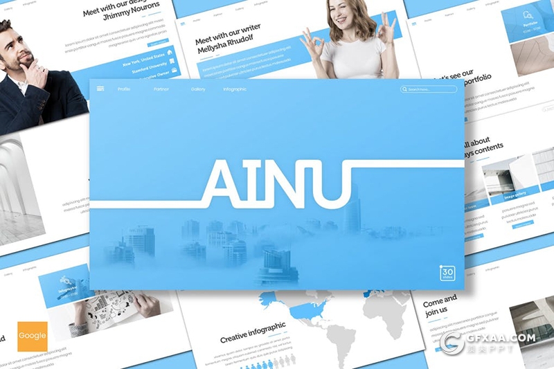 30页5种配色欧美扁平化商务风格Google slides模板 - 顶尖PPT