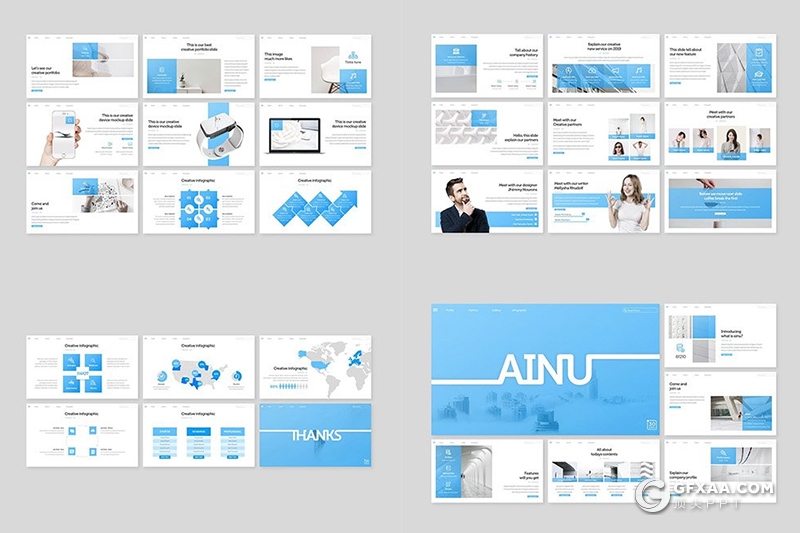 30页5种配色欧美扁平化商务风格Google slides模板 - 顶尖PPT