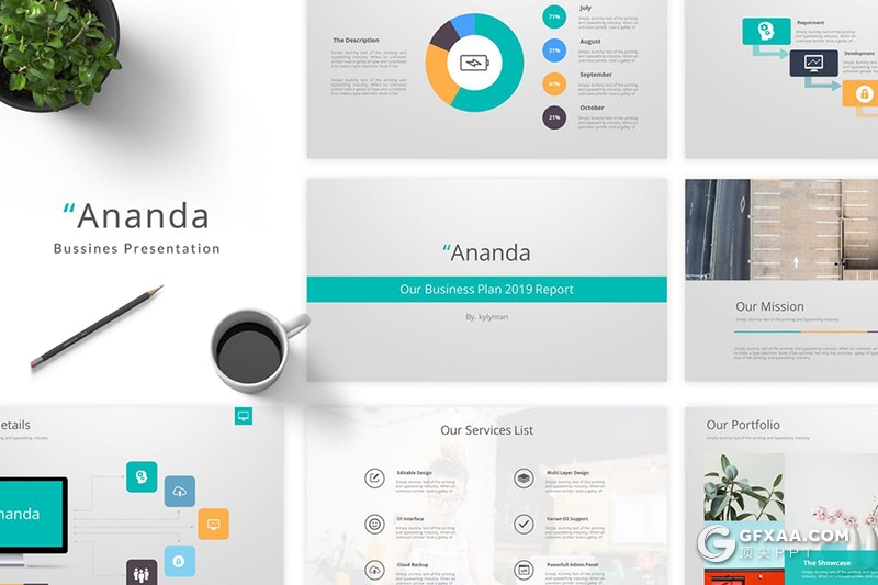 51页彩色图形设计商务工作计划总结Google slides模板 - 顶尖PPT