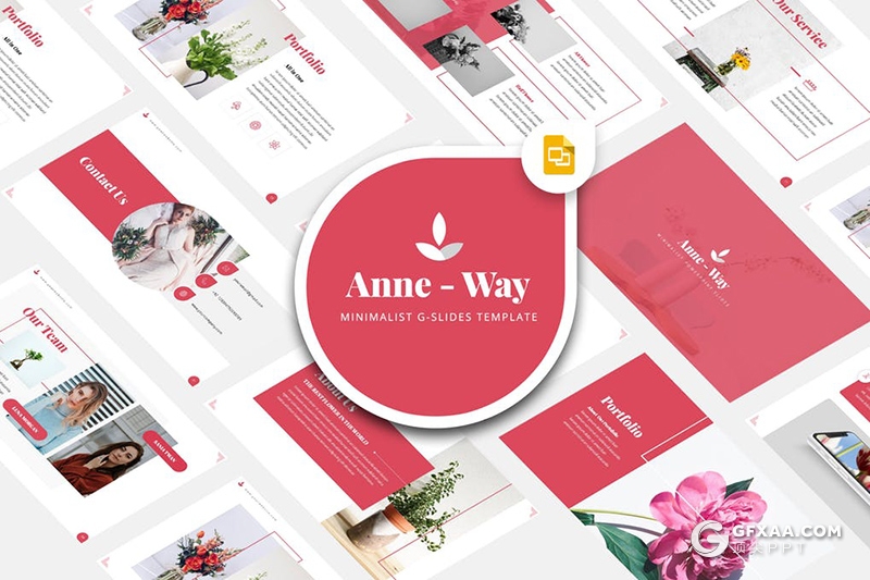 33页粉红色简约文艺风格Google slides模板 - 顶尖PPT