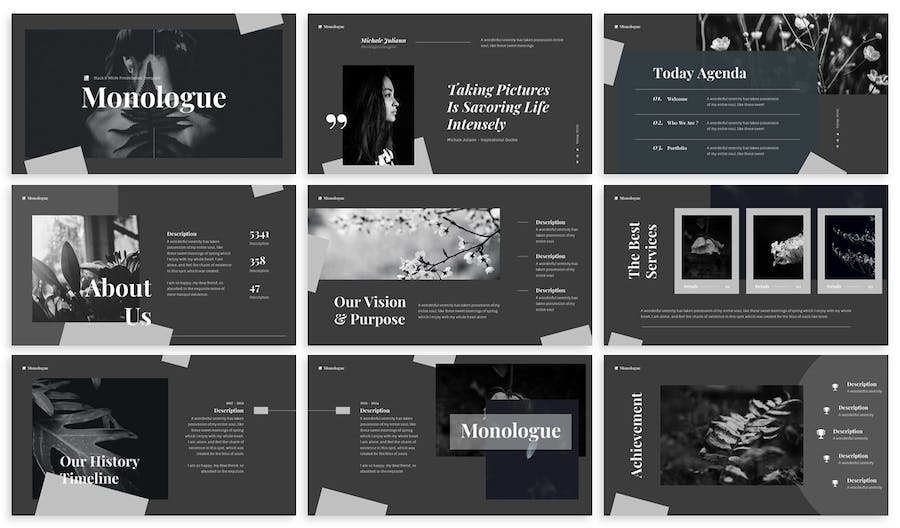 黑白单色极简摄影作品集Keynote模板 - 顶尖PPT