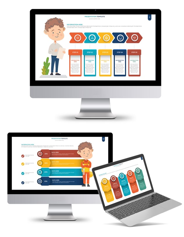 彩色人物插画流程步骤图形PPT动画模板 - 顶尖PPT