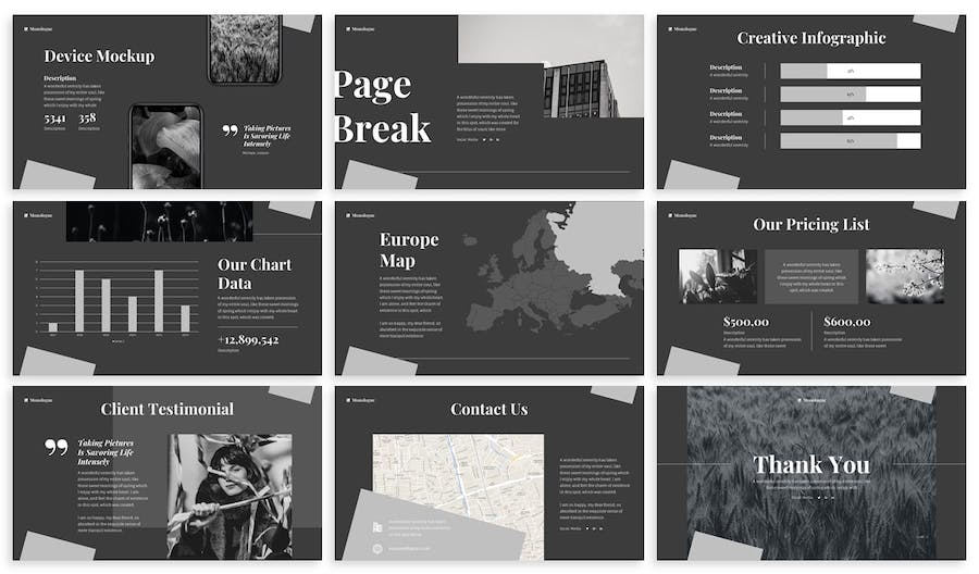 黑白单色极简摄影作品集Keynote模板 - 顶尖PPT