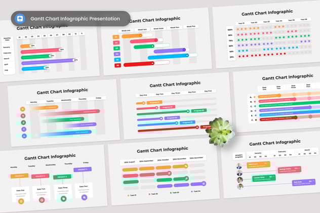 彩色项目时间管理甘特图keynote模板 - 顶尖PPT
