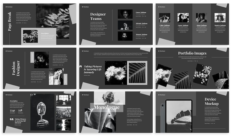 黑白单色极简摄影作品集Keynote模板 - 顶尖PPT