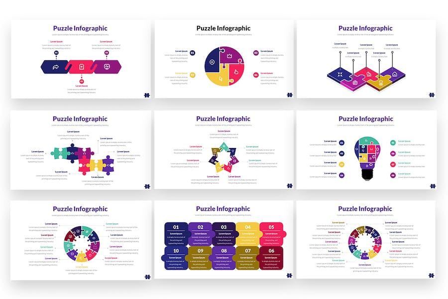 彩色拼图信息图形keynote模板 - 顶尖PPT