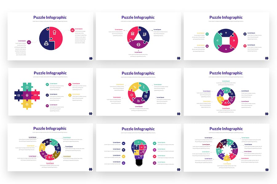 彩色拼图信息图形keynote模板 - 顶尖PPT
