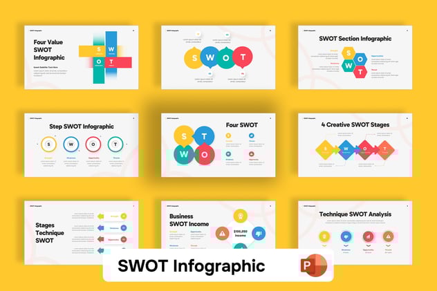 彩色SWOT信息图形PPT模板 - 顶尖PPT