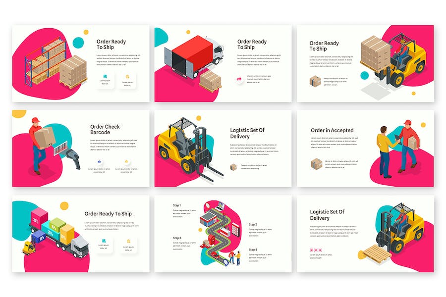 物流快递送货签收卡通场景人物插画PPT模板 - 顶尖PPT