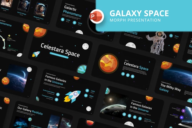 创意卡通图形设计宇宙银河PPT模板 - 顶尖PPT