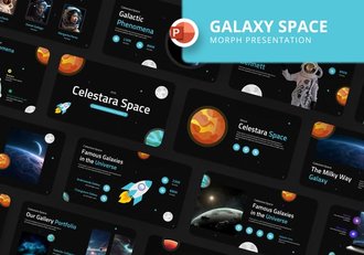 创意卡通图形设计宇宙银河PPT模板 - 顶尖PPT