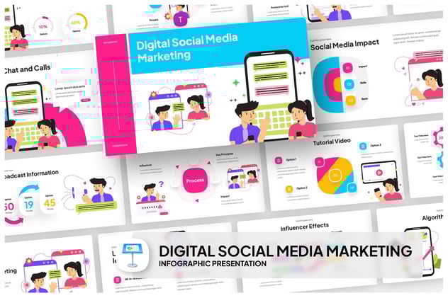 数字营销社交媒体信息图形Keynote模板 - 顶尖PPT