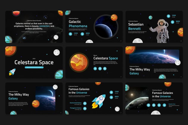 创意卡通图形设计宇宙银河PPT模板 - 顶尖PPT