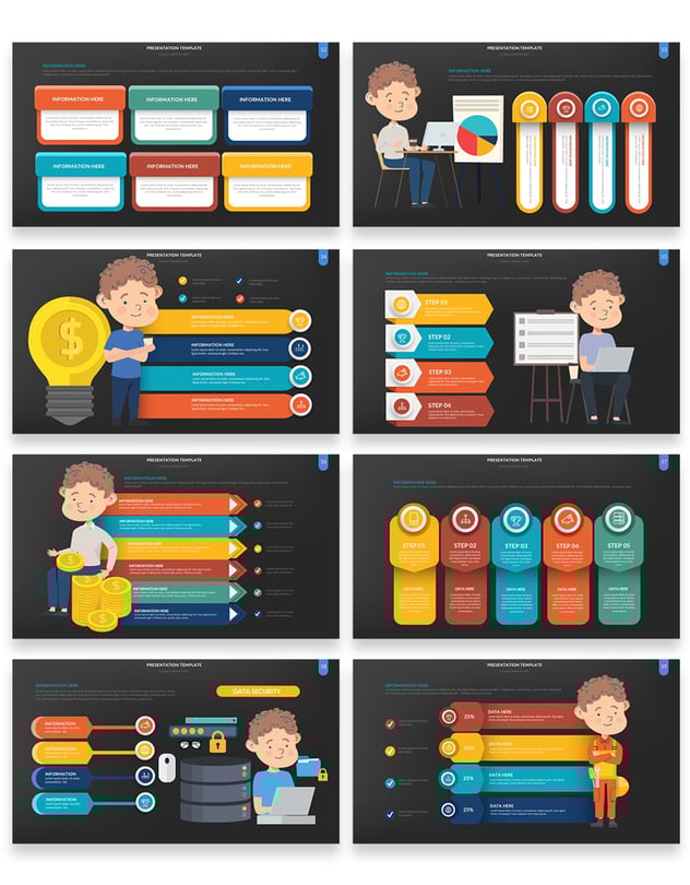 彩色人物插画流程步骤图形PPT动画模板 - 顶尖PPT