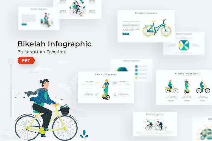 自行车山地车人物卡通插画PPT图形模板 - 顶尖PPT