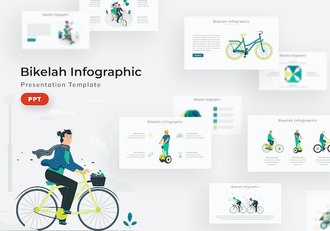 自行车山地车人物卡通插画PPT图形模板 - 顶尖PPT