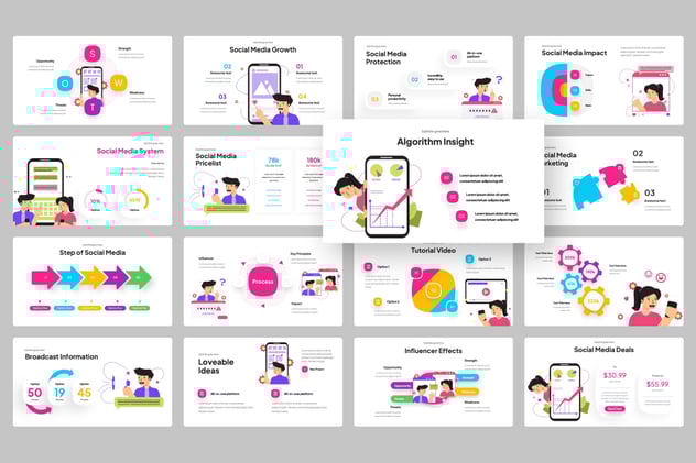 数字营销社交媒体信息图形Keynote模板 - 顶尖PPT