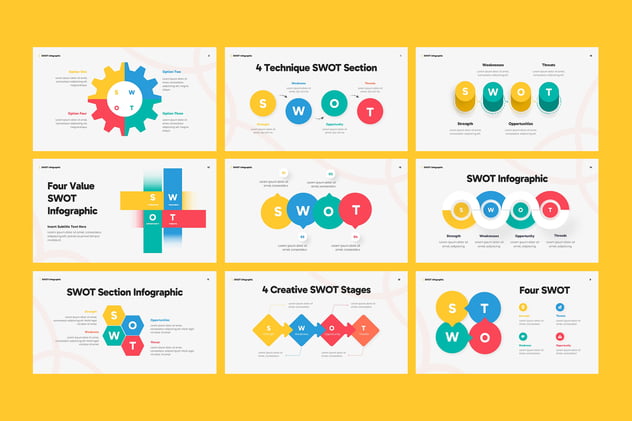 彩色SWOT信息图形PPT模板 - 顶尖PPT