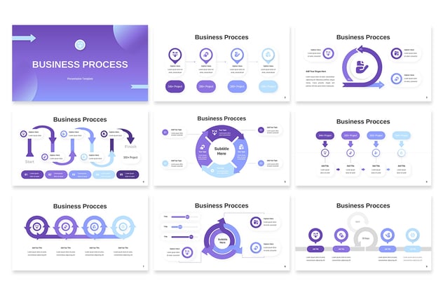 紫色业务流程信息图形keynote模板 - 顶尖PPT