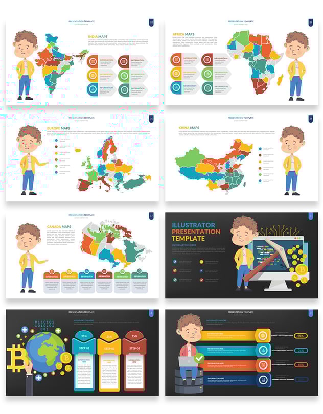 彩色人物插画流程步骤图形PPT动画模板 - 顶尖PPT