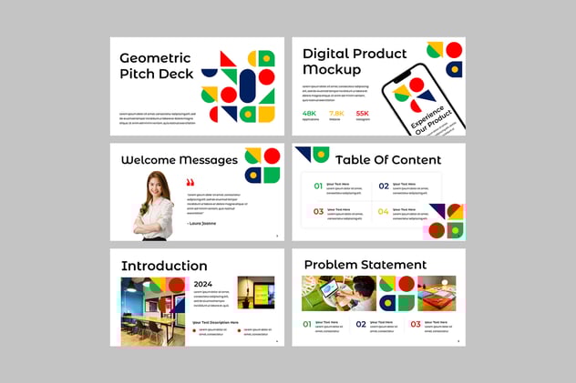 几何图形设计工作总结PPT模板 - 顶尖PPT