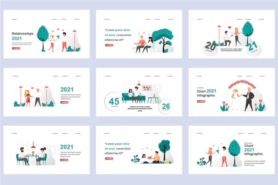 扁平风格多场景插画PPT模板 - 顶尖PPT