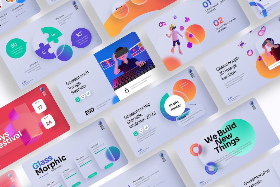 玻璃质感虚化背景3D人物图形PPT模板 - 顶尖PPT