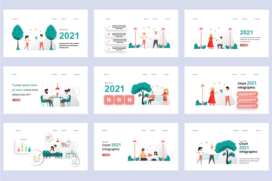 扁平风格多场景插画PPT模板 - 顶尖PPT