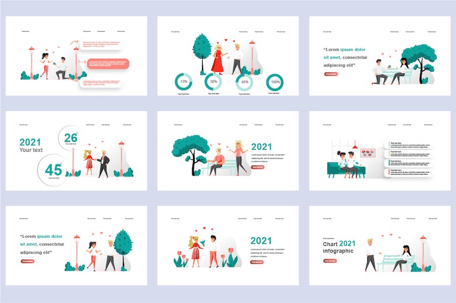 扁平风格多场景插画PPT模板 - 顶尖PPT