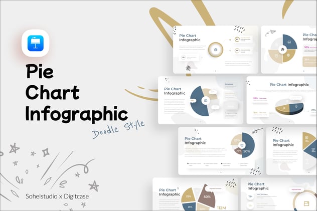 涂鸦风格饼形图keynote模板 - 顶尖PPT