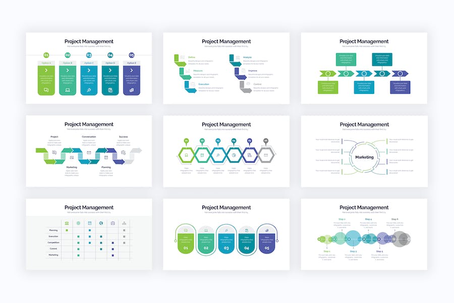 商业项目管理流程优化信息图形PPT模板 - 顶尖PPT