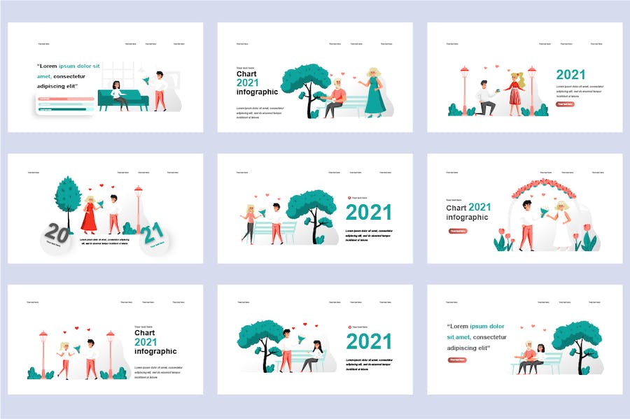 扁平风格多场景插画PPT模板 - 顶尖PPT