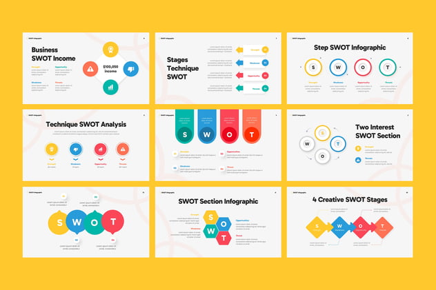彩色SWOT信息图形PPT模板 - 顶尖PPT