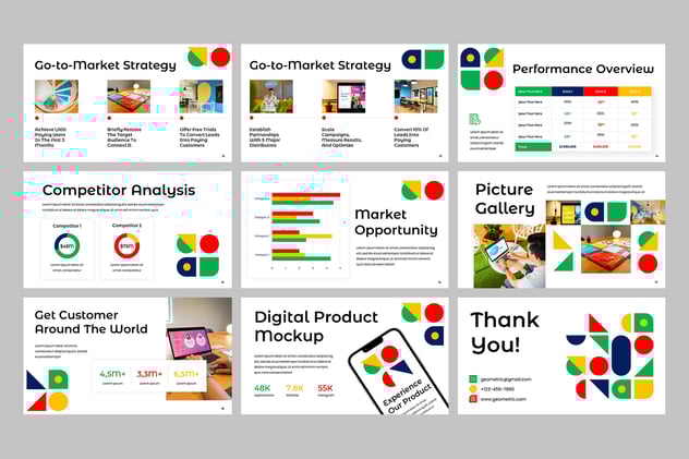 几何图形设计工作总结PPT模板 - 顶尖PPT