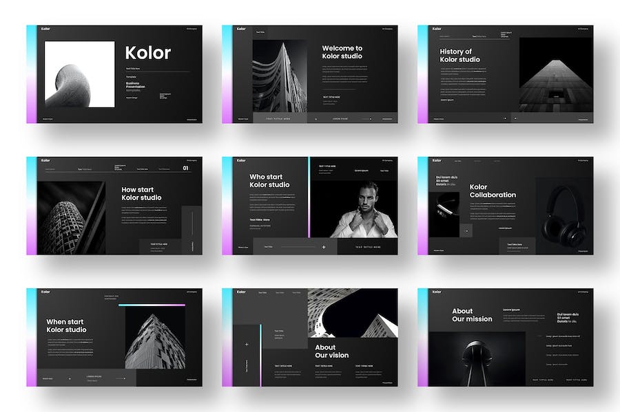 篮紫配色暗黑商务通用国外keynote模板 - 顶尖PPT