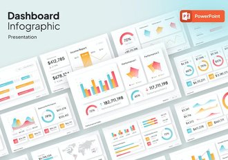 彩色渐变数据统计图形图表PPT圆形柱形折线图形PPT模板 - 顶尖PPT