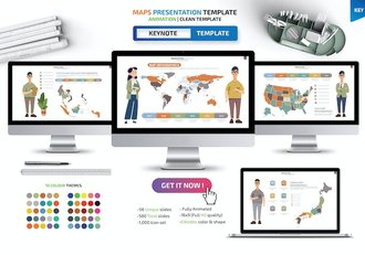 人物插画世界各国地图keynote动画模板 - 顶尖PPT