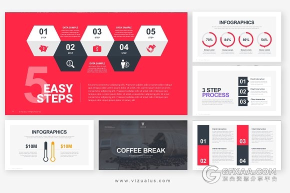 80多页红色扁平化商务多用途PPT模板 - 顶尖PPT