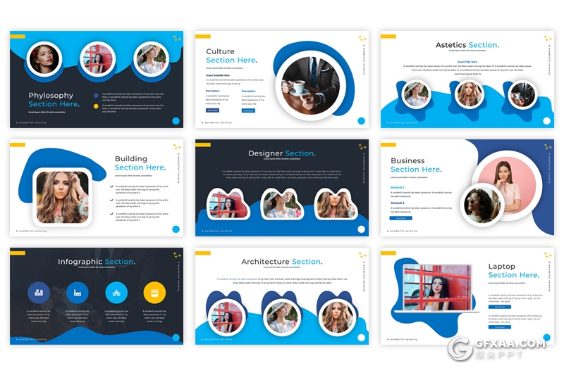 30页创意图形设计商务多用途ppt模板 5种主题配色 - 顶尖PPT