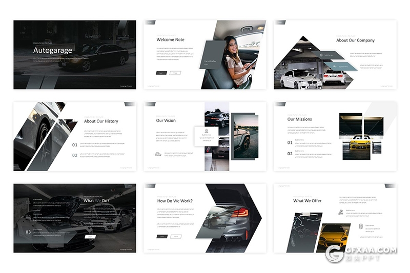 51页创意多边形组合汽车介绍展示keynote模板 - 顶尖PPT