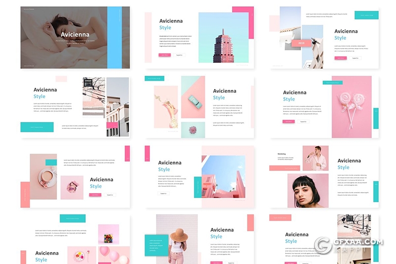 30页国外小清新文艺风格ppt模板 5种主题配色 - 顶尖PPT