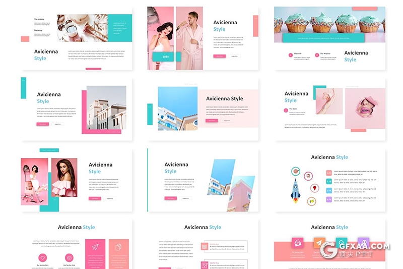 30页国外小清新文艺风格ppt模板 5种主题配色 - 顶尖PPT