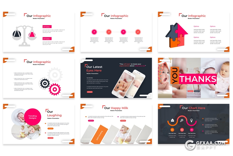 30页5种主题配色婴儿宝宝照片展示ppt模板 - 顶尖PPT