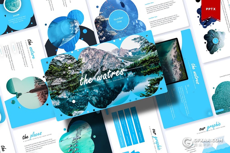 30页创意图形设计水资源介绍ppt模板 5种配色 - 顶尖PPT