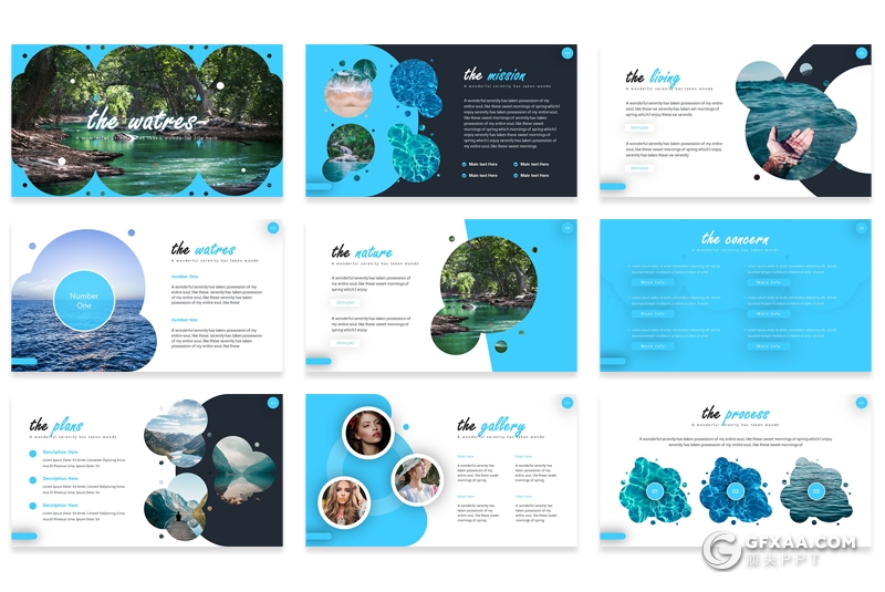 30页创意图形设计水资源介绍ppt模板 5种配色 - 顶尖PPT