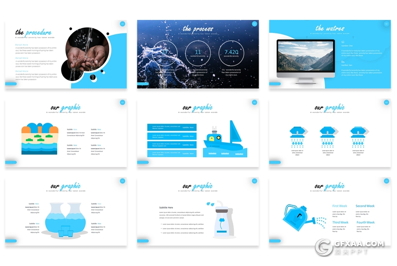 30页创意图形设计水资源介绍ppt模板 5种配色 - 顶尖PPT