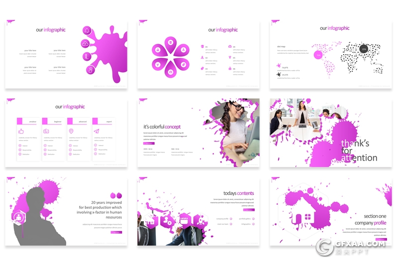 30页创意泼墨墨点效果商务多用途PPT模板 - 顶尖PPT