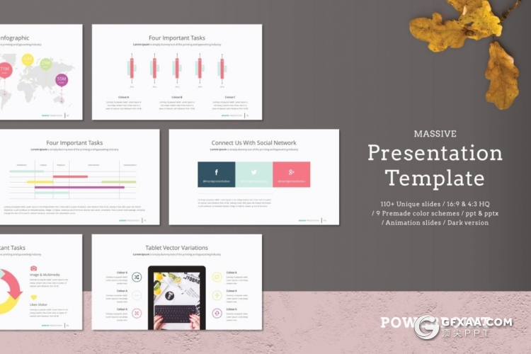 117页极简商务风格PPT模板 包含9种主题配色 - 顶尖PPT